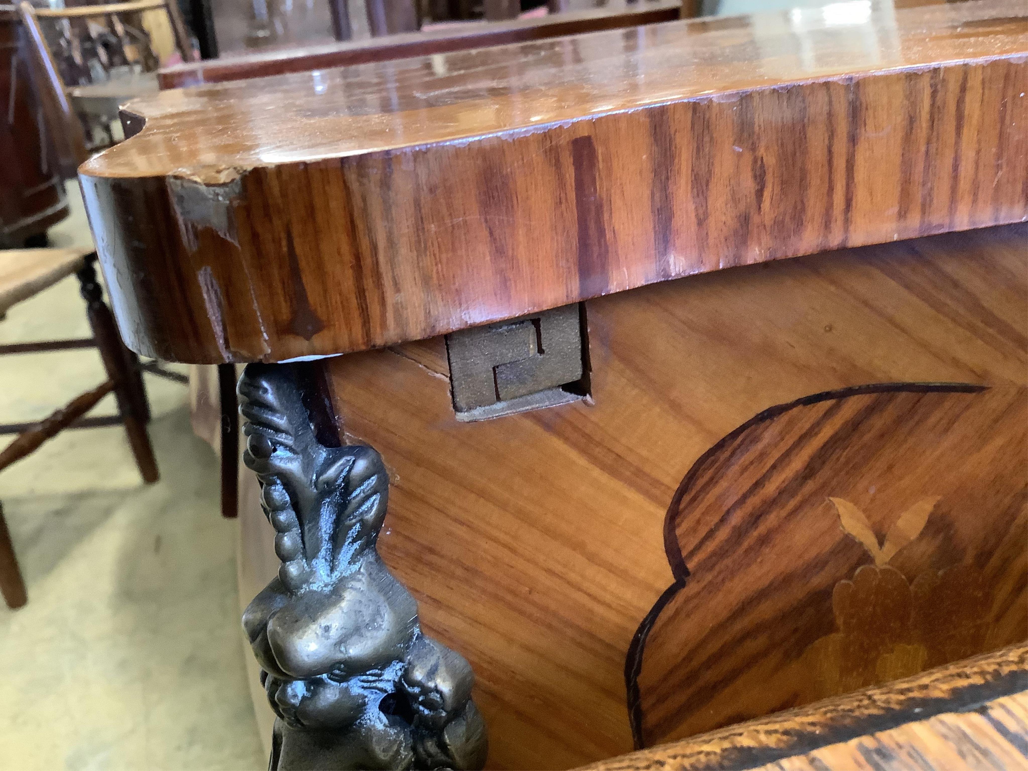 A French marquetry inlaid kingwood poudreuse, width 82cm, depth 36cm, height 74cm. Condition - good